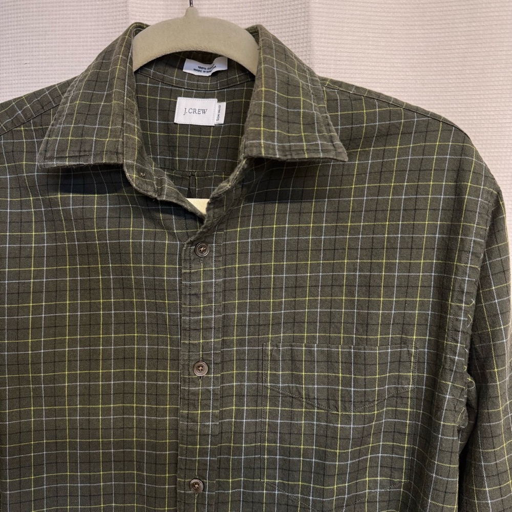 J. Crew Men's Green Plaid Button-Down Cotton Shirt Sz S 14-14 1/2